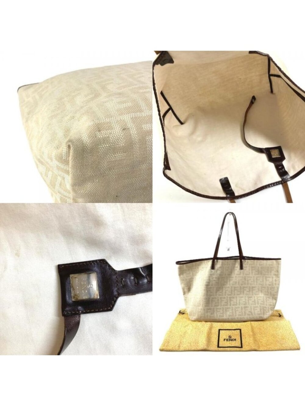 ★SOLD★ Fendi Shoulder Bag Zucca Logo Leather Canvas White - Picture 9 of 9